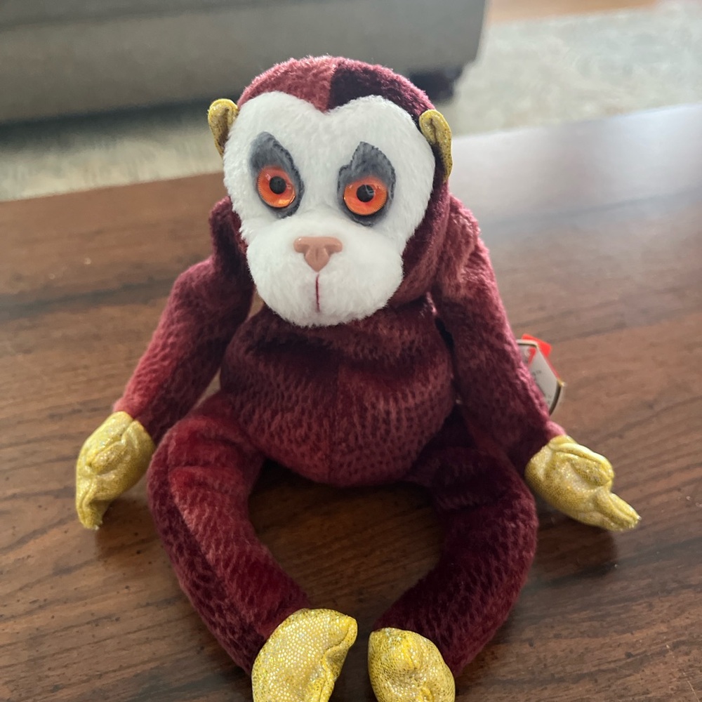 Ty Stuffed Monkey - Red and Yellow Named Monkey